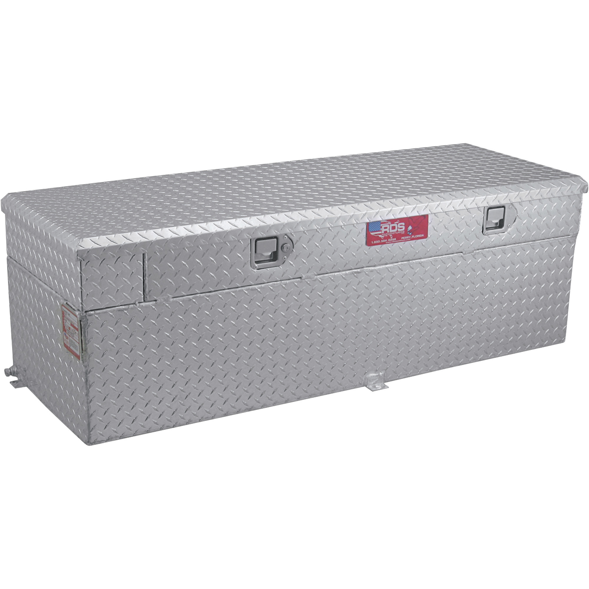 RDS Aluminum Auxiliary Fuel Tank Toolbox Combo, 51-Gallon Capacity, Rectangular, Diamond Plate, Model# 72746